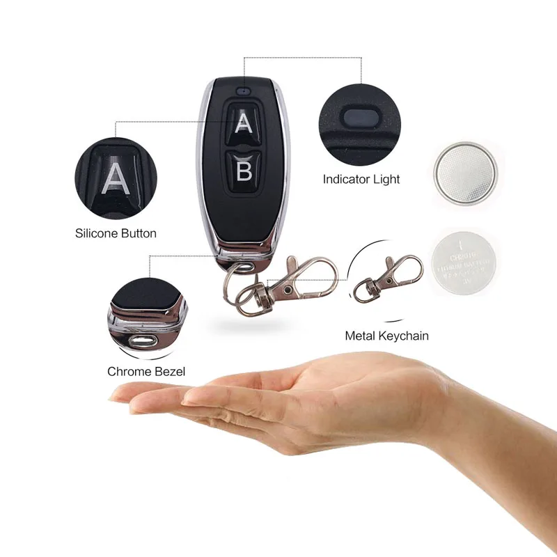 433MHz Garage Door Opener Remote Control Switch Universal Wireless DC 12V 2CH Relay Receiver Module Transmitter For DC Motor LED