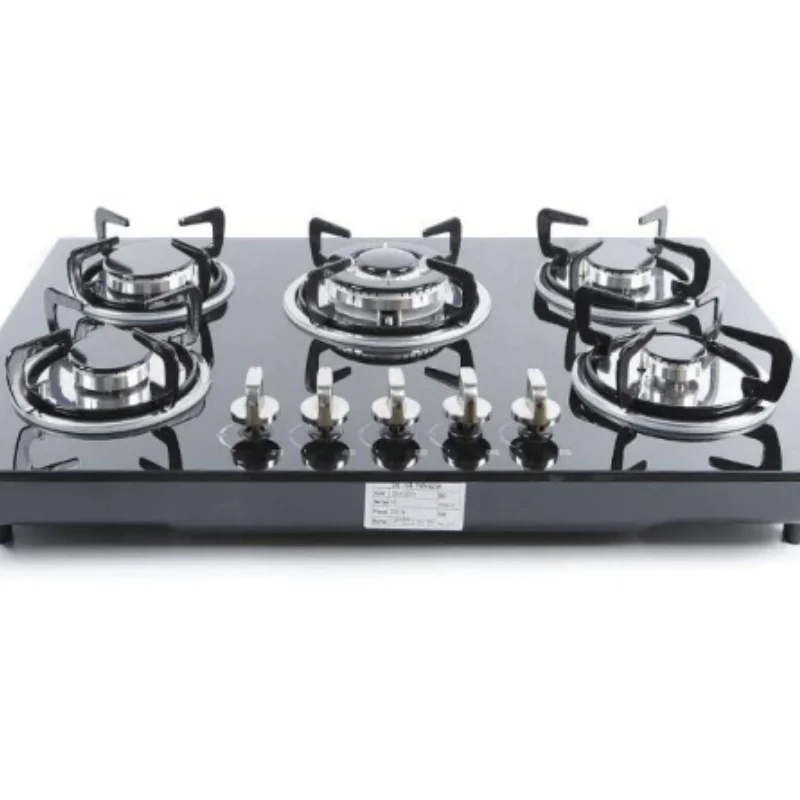 Home kitchen appliance 5 burner built in NG gas stove cooker with flameout protection glass top gas cooktop