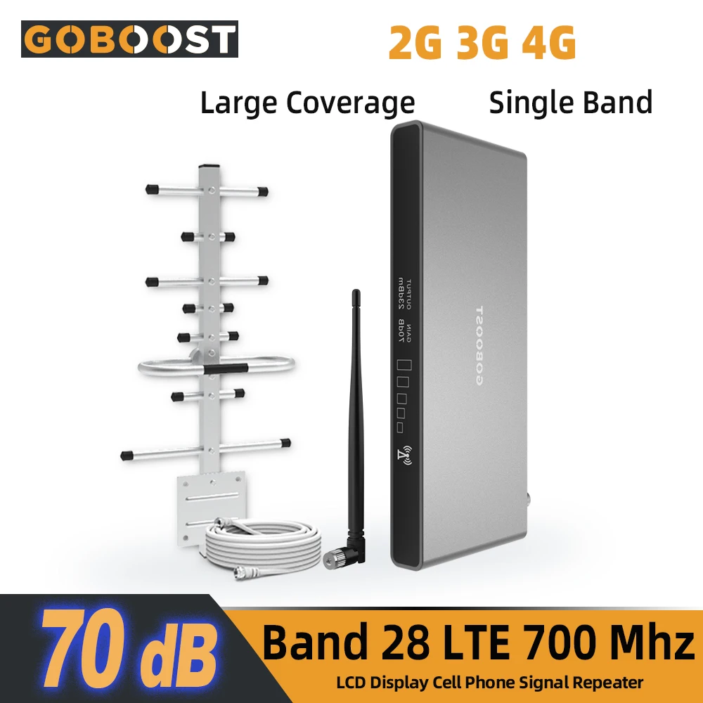 GOBOOST-amplificador de señal LTE 700 MHz, antena 4G, repetidor celular móvil Band28, 3g, 70dB, potenciador de red de alta ganancia