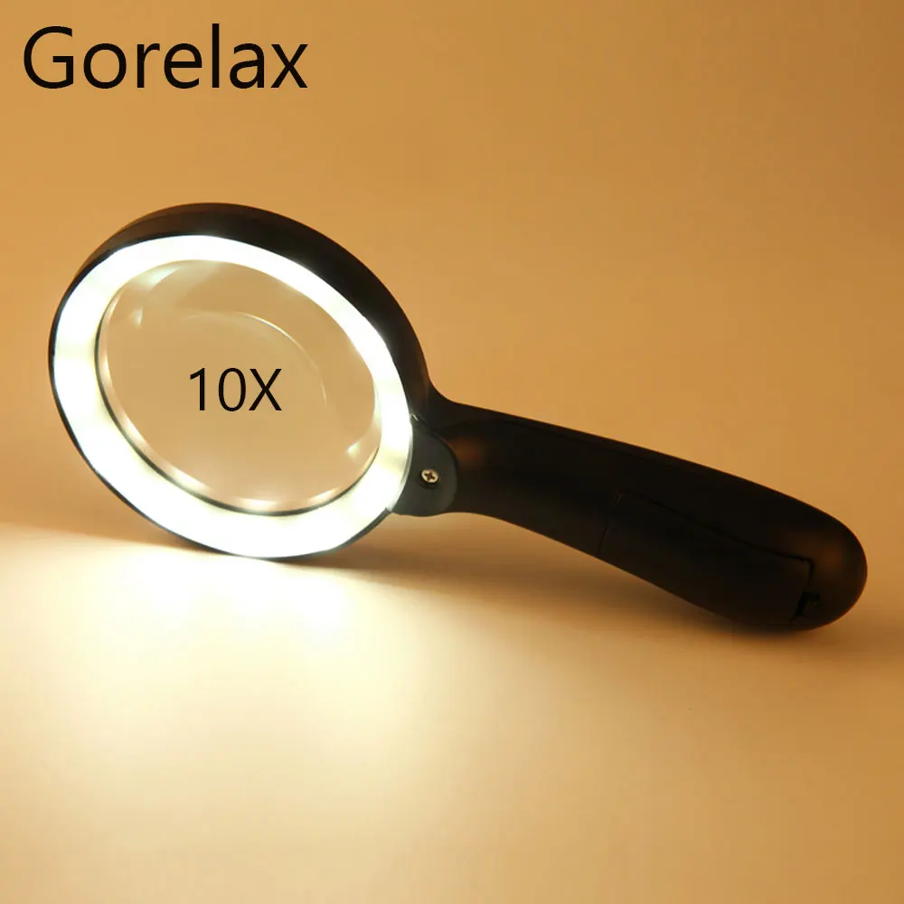 10X Handheld Magnifying Glass With 12 Led Lights, Optical Glass Lens Magnifier For Reading, Repair, Coin, Glass Magnifier Loupe