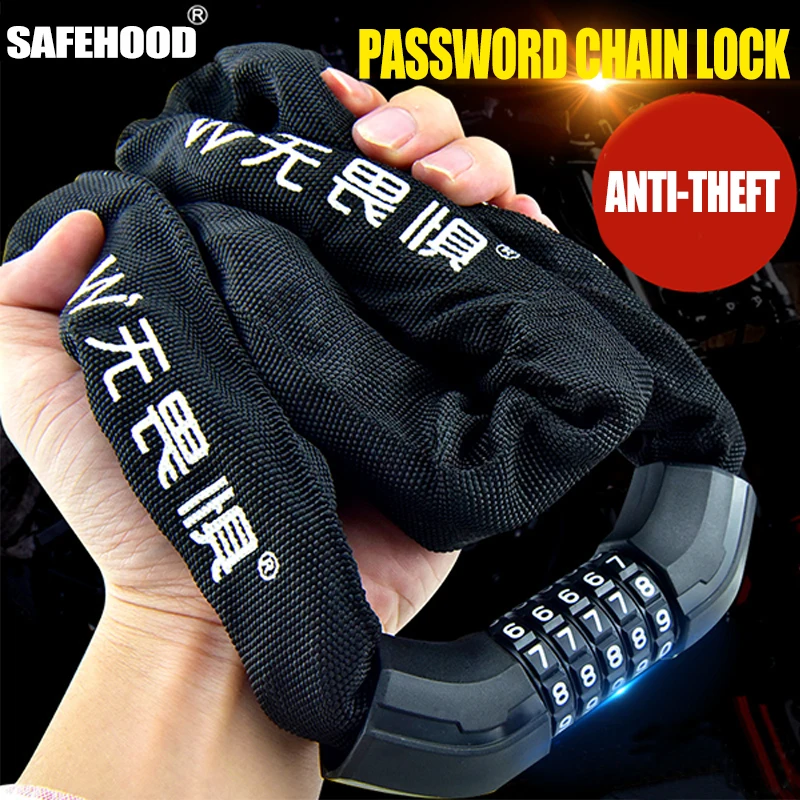 Password lock cycling bike lock motorcycle lock scooter lock security anti-theft chain lock outdoor cycling chain lock