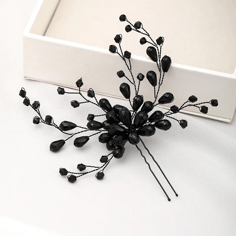 Forcine per capelli in cristallo di colore nero di moda accessori per capelli da sposa fatti a mano con diadema barocca Vintage fatti a mano