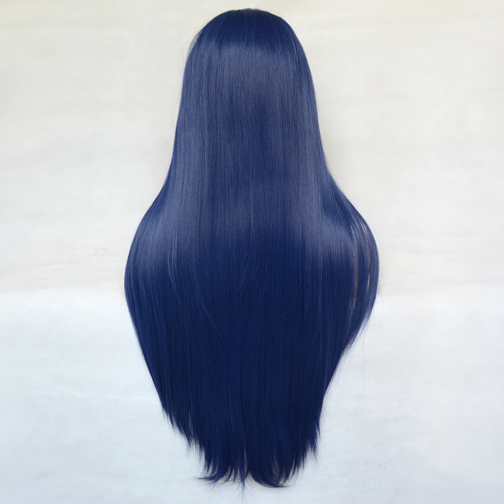 Voguequeen Dark Blue Straight Synthetic Wigs Full Machine Made Wigs Heat Resistant Fiber Cosplay For Women