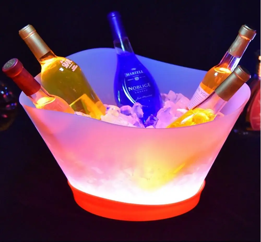 

12L 6 Color LED Rechargeable Ice Buckets Boat Shaped Plastic Wine Whisky Cooler Champagne Beer Drink Holder Bar Accessories