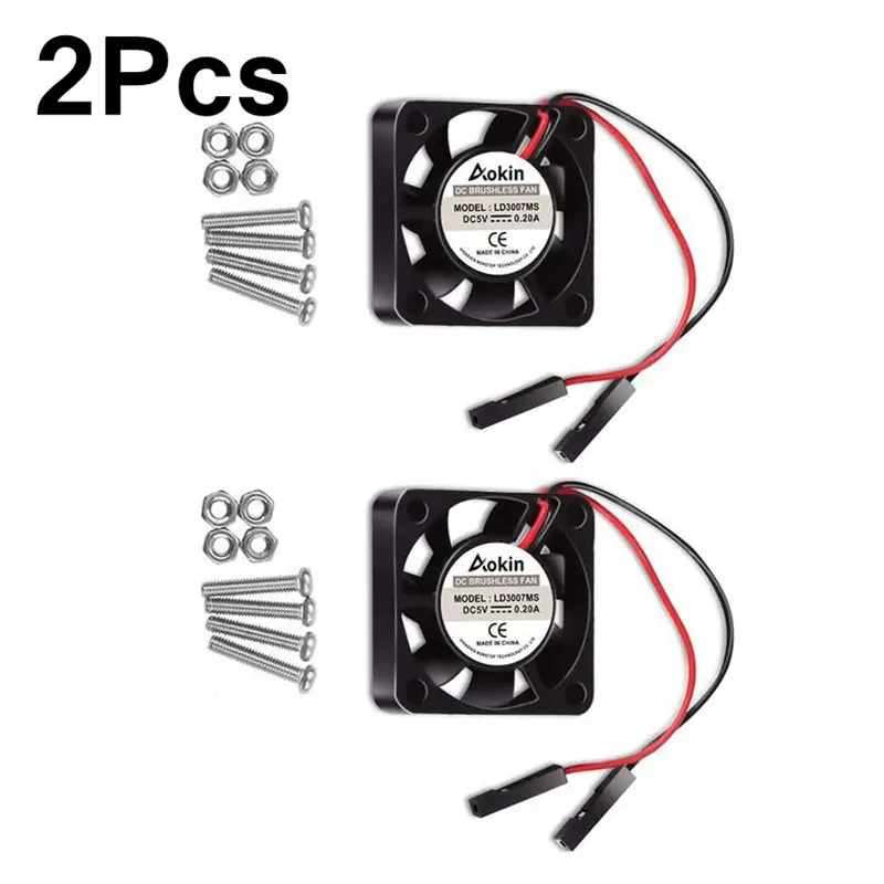 2PCS 30x30x7mm Brushless 3007 Fan CPU DC 3.3V 5V Quiet Cooling Fan for Raspberry Pi 4 Model B, 3 B+, Pi 3, Pi 2, Pi 1 B+