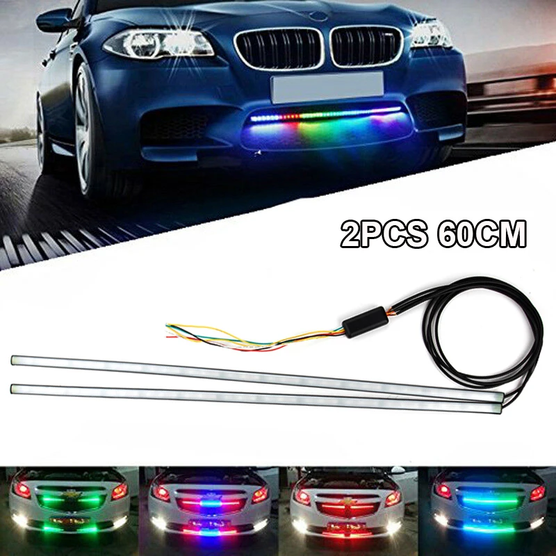 Car LED Strip Grille DRL COB Daytime Running Light Strip Waterproof Turn Signal Auto Driving Working Light Knight Rider