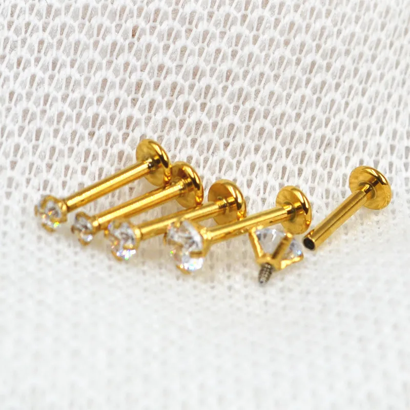 LOT50pcs 16G Body Jewelry Piercing -Gold Shine Round CZ  Lip Labret Studs Ring Ear Helix Tragus Bar Lip Piercing