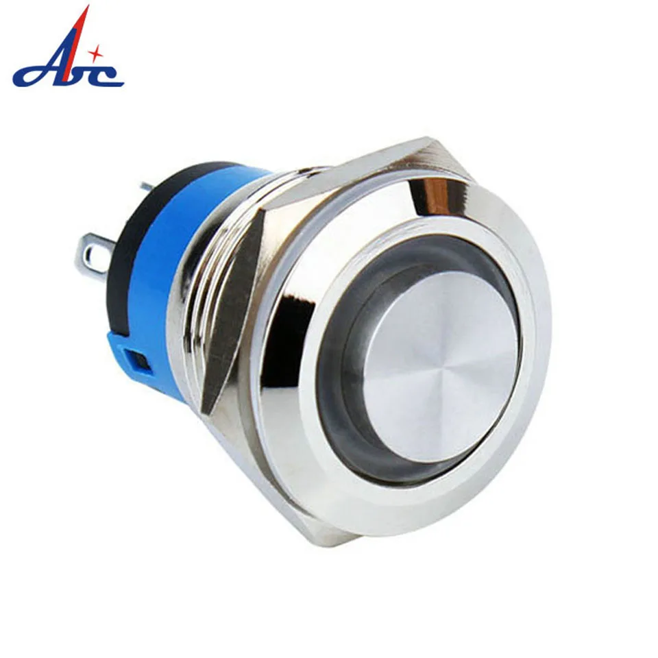 19mm SPST ON OFF Switch 12V 24V Momentary Reset Push Button Switch Latching Waterproof Blue LED Light