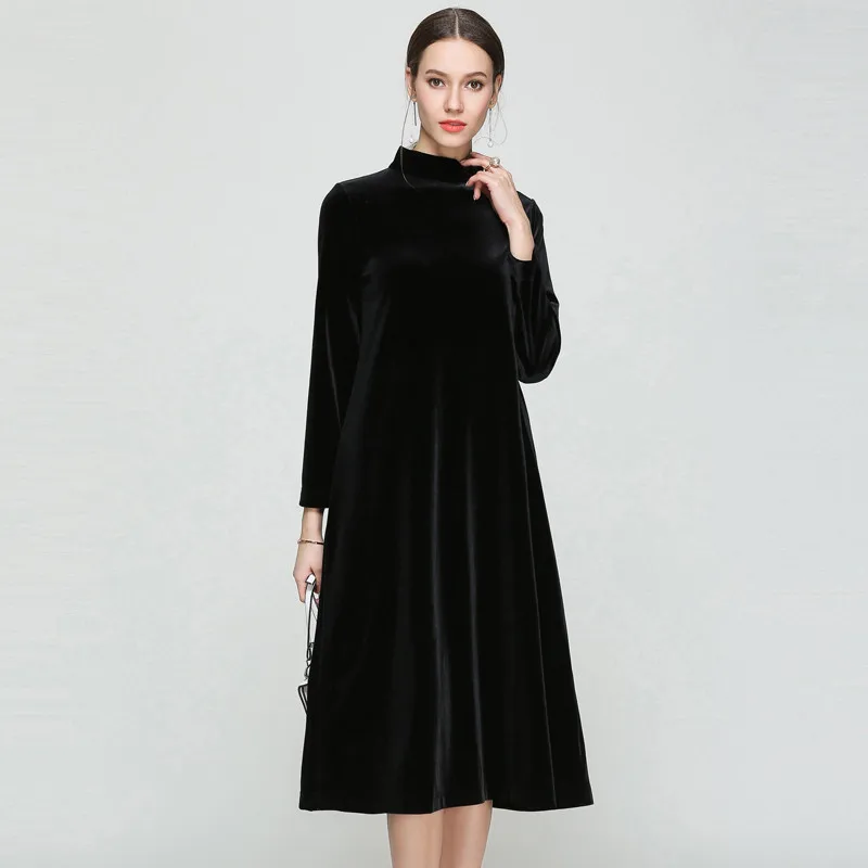 2024 Autunm Ukraine ladies elegant long sleeve turtleneck velvet dress Luxurious velour evening party dresses vestidos robe 