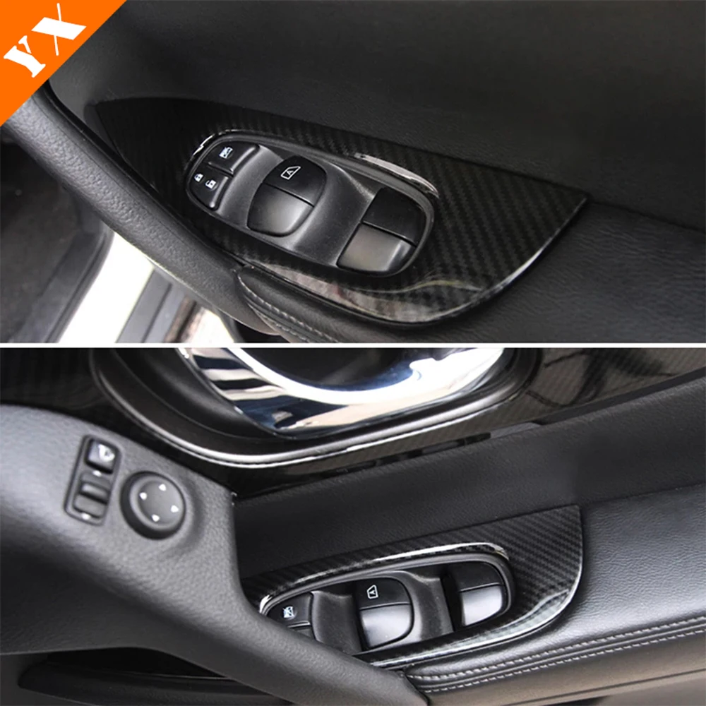 RHD For Nissan Qashqai J11 X-Trail T32 Rogue 2014 - 2020 Accessories Carbon Car Door Armrest Window Trim Glass Lift Switch Frame