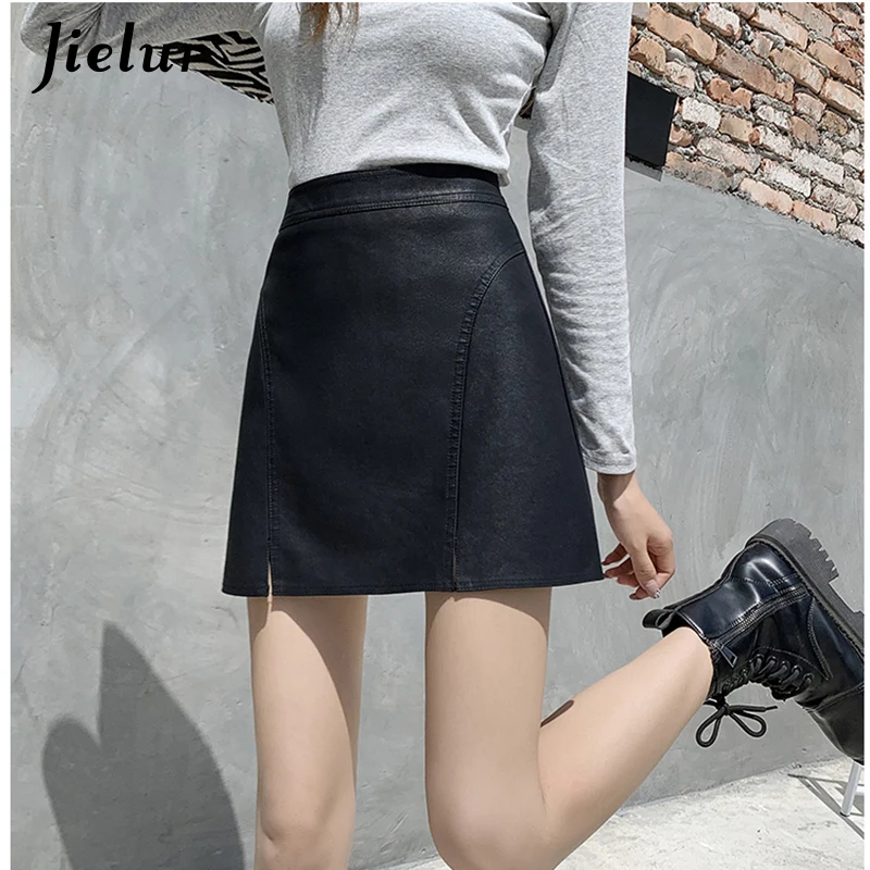 Jielur Casual Korean Style Khaki Mini spódniczka A-line Lady Office beżowa spódnica 2021 jesienno-zimowa urocza czarna spódnica z zamkiem błyskawicznym S-XL