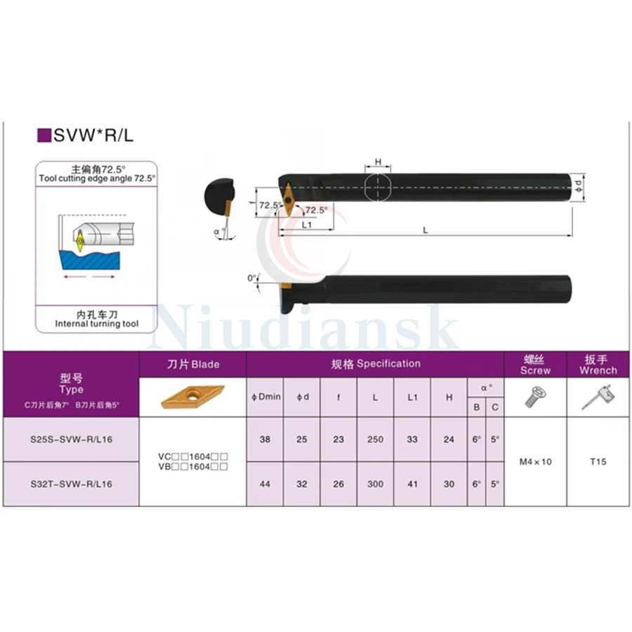 1pc s20r/S25S-SVWCR16 cnc ferramenta de gerencio interno que entra o ângulo 72.5 ° durável e durável + 10 pces vcgt1604 inserções de alumínio do carboneto