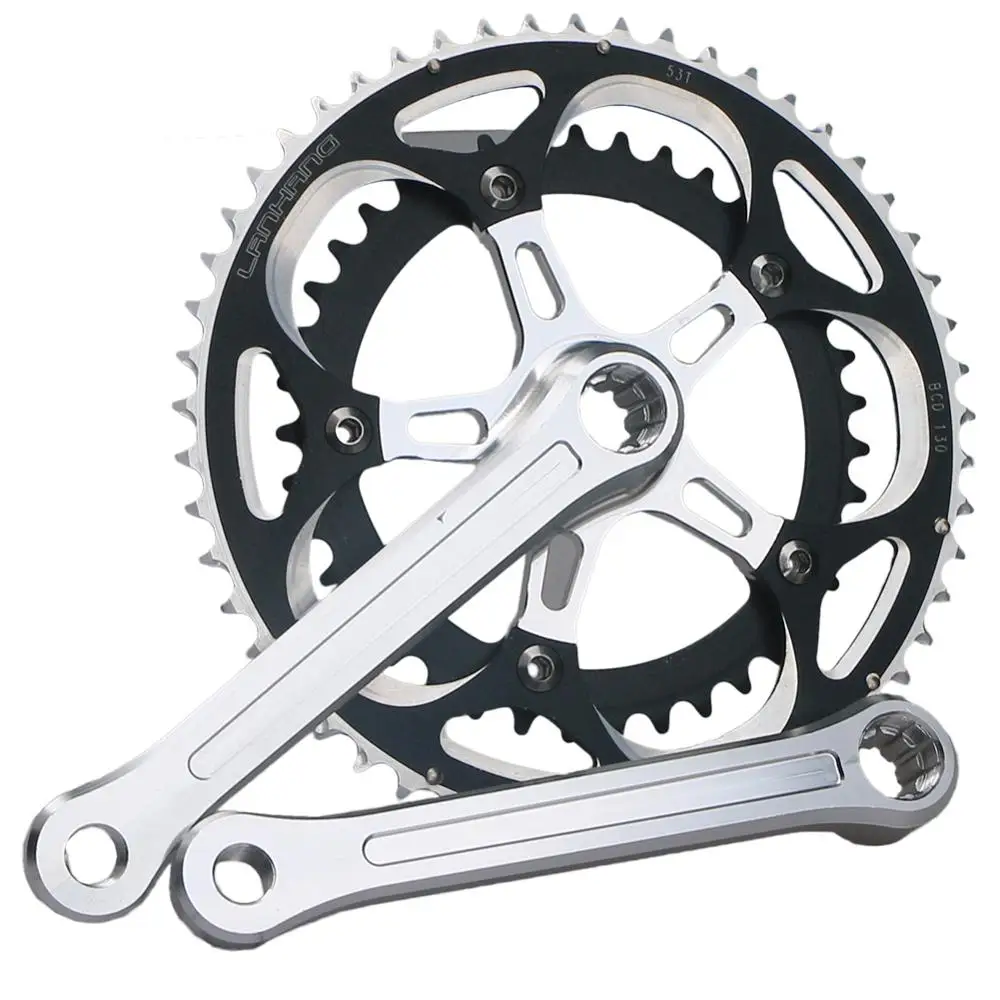 39T 53T Chainring Road Bike Crankset 130BCD 2X System 6-10 Speed 7075 Alloy Aluminum 170mm Fixed Gear Spline Crank Arm Set