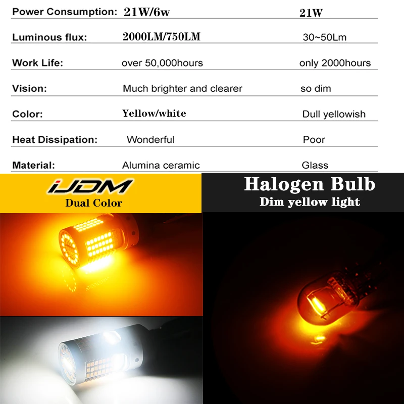 No Hyper Flash BAU15S LED Canbus 7507 PY21W Switchback White/Amber LED Bulbs For Daytime Running Lights/Turn Signal Lights 12V