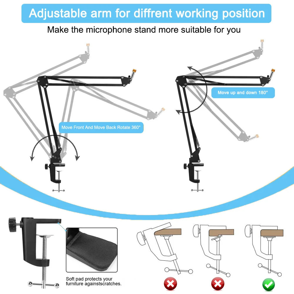 NB-35 Microphone Stand Desk Adjustable Suspension Boom Scissor Arm Stand For Blue Yeti Blue Snowball iCE With Mic Windscreen