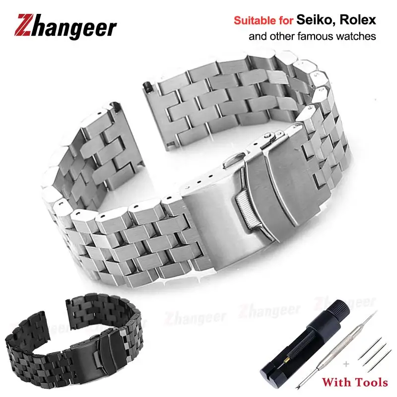 18 20 22 24mm Solid Full Stainless Steel Watchband For Seiko/Rolex Watch Men Business Watch Accessories Double Lock Buckle Strap