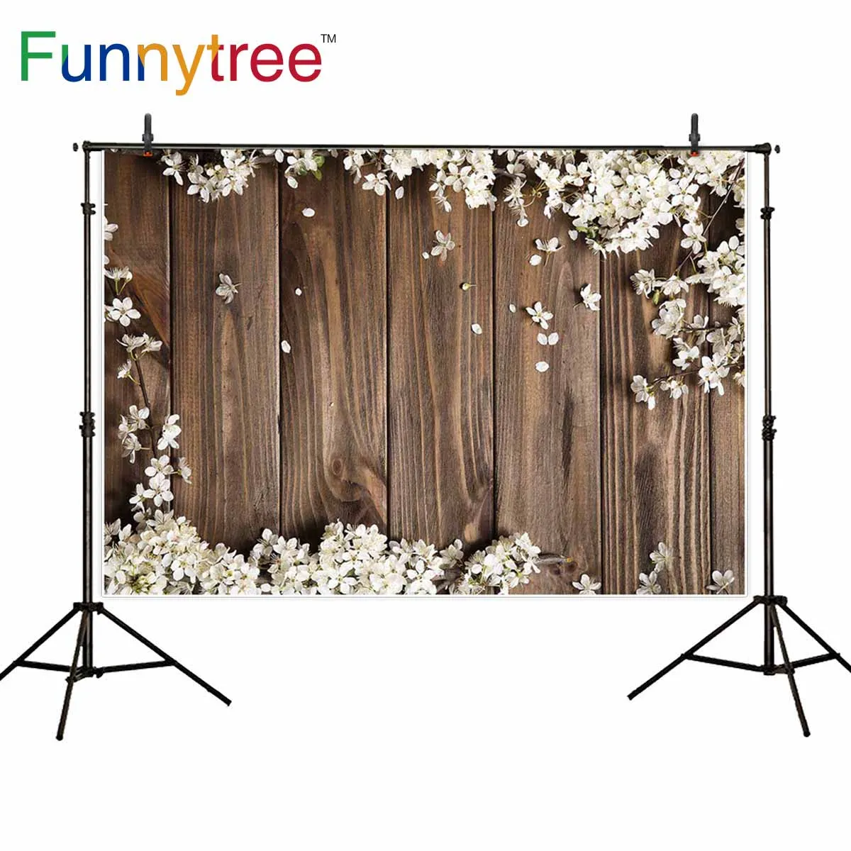 Funnytree Wood Board Floral Background Baptism Baby Shower Birthday Wedding Backdrop Bridal Photocall Photo Studio Decor Banner