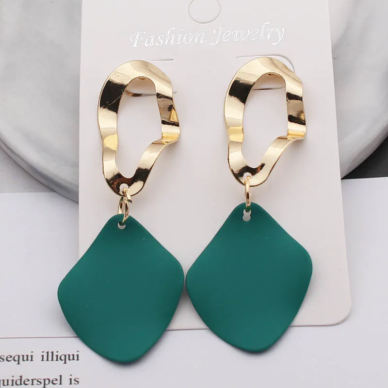 Green Color Pendants Dangle Earrings for Women Painting Plants Drop Earrings Gold Color Top Female Earrings pendientes femme