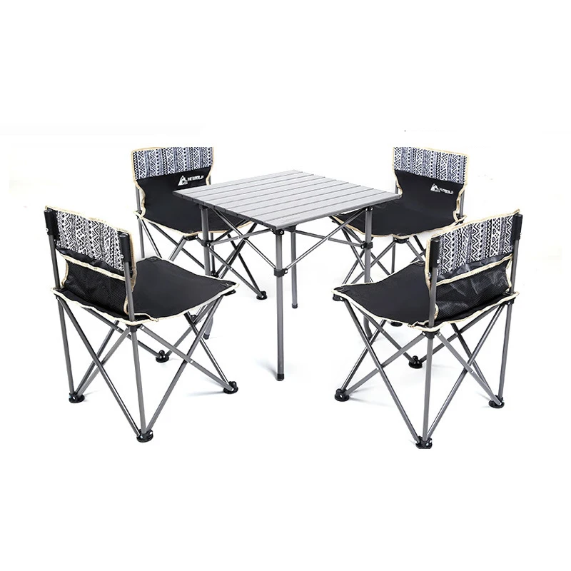 Hewolf Portable Folding Table And Chair 5-piece Storage Outdoor Camping Picnic BBQ Leisure Family Party Table And Stool Set