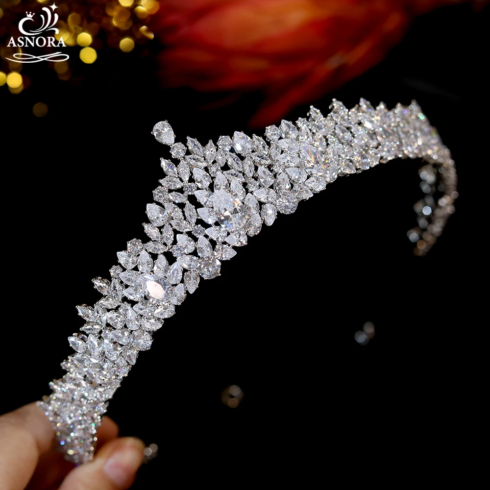 ASNORA Luxury CZ Tiaras Wedding Headband Hair Accessories For Women Bridal Crown Headpiece Coronitas Para 15 Años