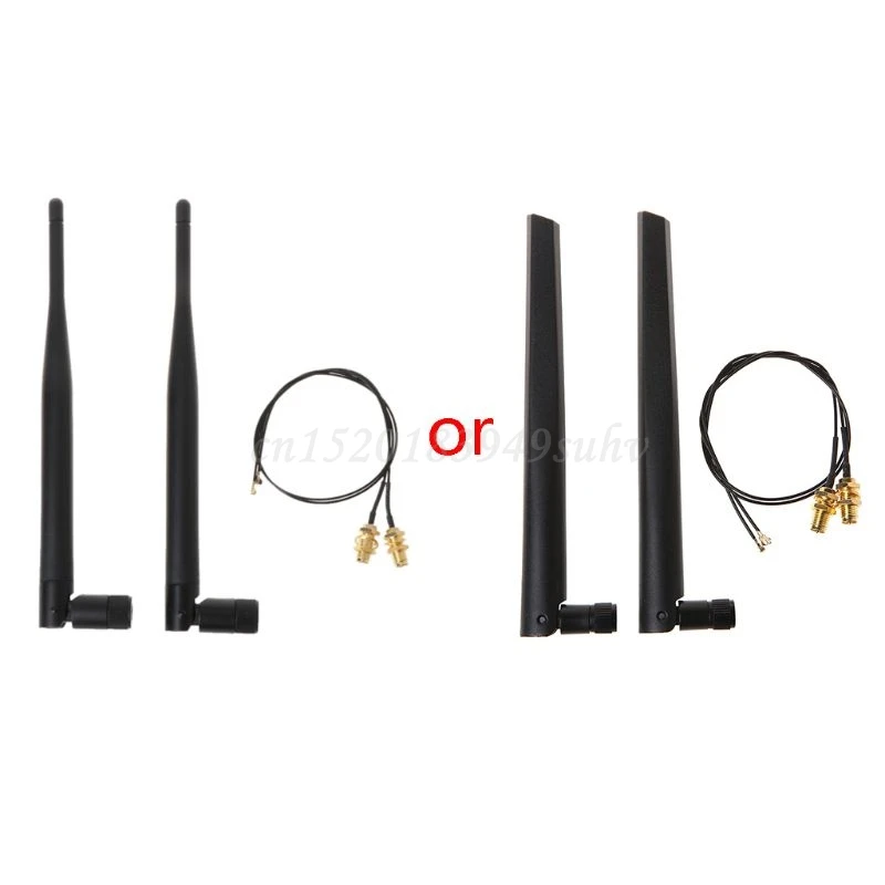 2x 6dBi 2.4GHz 5GHz ثنائي الموجات واي فاي راوتر شبكة بطاقة RP-SMA هوائي 2 x U.fl IPEX كابل N8S5 عشوائي اللون