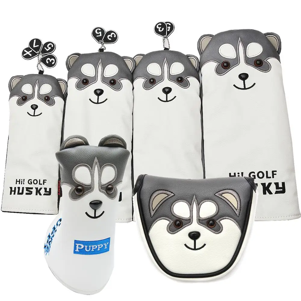 

1 pc Husky Golf Driver Head Cover Cartoon Animal #1 #3 #5 #7 Woods PU Leather HeadCover Blade Mallet Putter cover Iron Covers