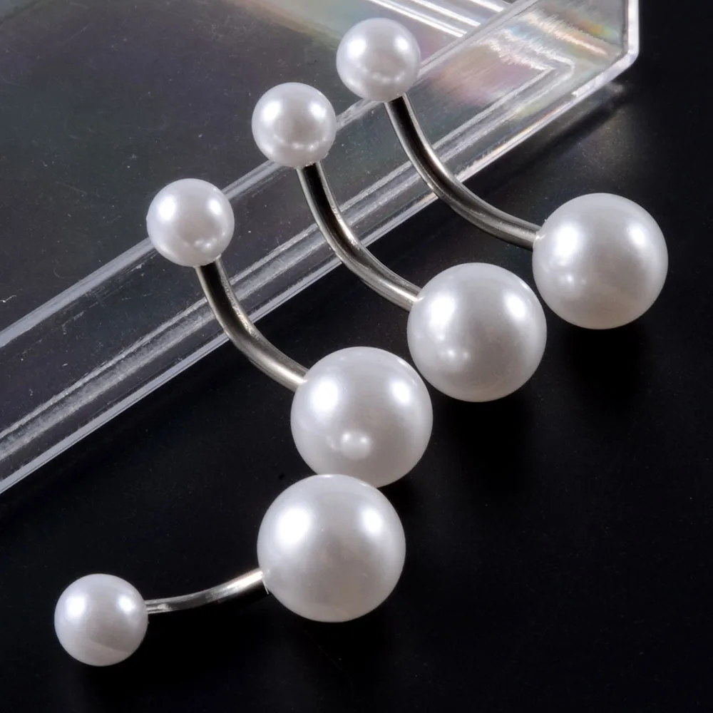 3/5PCS/10PCS Stainless Steel Faux Pearl Acrylic Pearl Decor Ball Navel Piercing Barbell Belly Button Ring Jewelry 14G