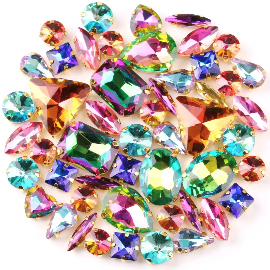 Goldene Krappenfassung 50 Stk./Beutel Gemischte Formen Dunkelrote Glaskristalle zum Aufnähen Strass für Hochzeitskleider, Schuhe, Taschen, DIY-Verzierung – Detail 7