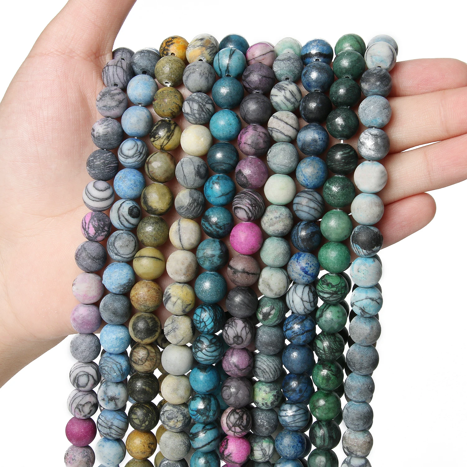 Natural Matte Stone Beads Dull Polish Blue Green Black Web Jaspers Smooth Beads Mineral Beads for Jewelry Making DIY Bracelet