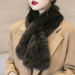 Besfilin Real Sable Fur Scarf for Women, Chinchilla Collar, Double Faced, Hand Knitted, Keep Warm in Spring Autumn and Winter