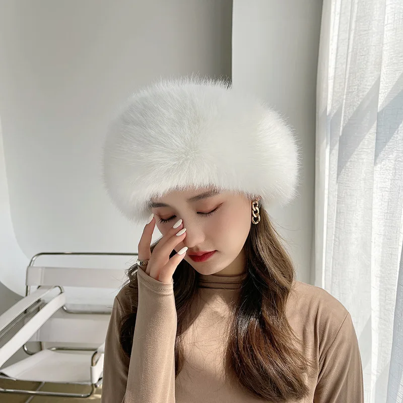 Faux Fur Winter Hat for Women Beanies Solid Color Plush Outdoor Warm Fluffy Snow Ski hats Russian Cap Female