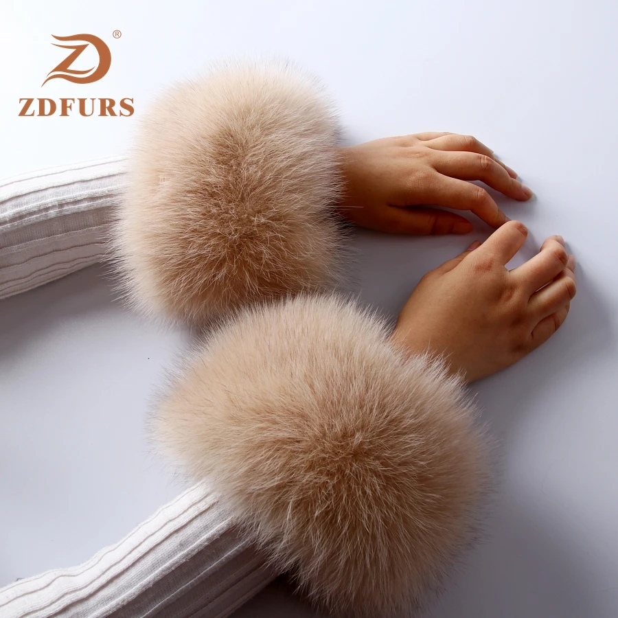 ZDFURS * High Quality Fox fur Cuffs Hot Sale Wrist Warmer Genuine Fox Fur Cuff Arm Warmer Lady Bracelet Real Fur Wristband Glove