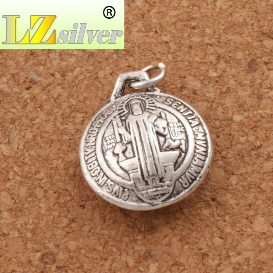 3D Saint Benedict Michael the Protector Medal 30pcs Zinc Alloy Bronze  Cross Charm Beads Pendants T1764