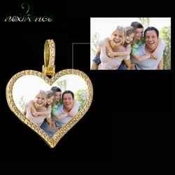 Nextvance Heart Custom Color Photo Solid Back Pendant & Necklace With Tennis Chain Cubic Zircon For Woman Girfriend Jewelry