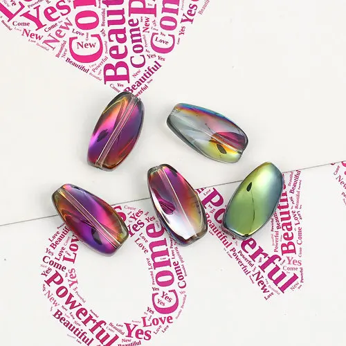 20 PCs Glass AB Rainbow Color Aurora Borealis Beads Twist Gunmetal & Fuchsia Two Color Oval Pattern DIY Jewelry Making Findings