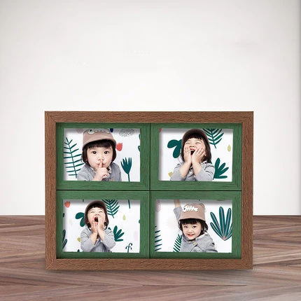 Four framed 5 inch 6 inch 7 inch children's Siamese photo frame wood grain baby photo frame combination wall Korean version of t