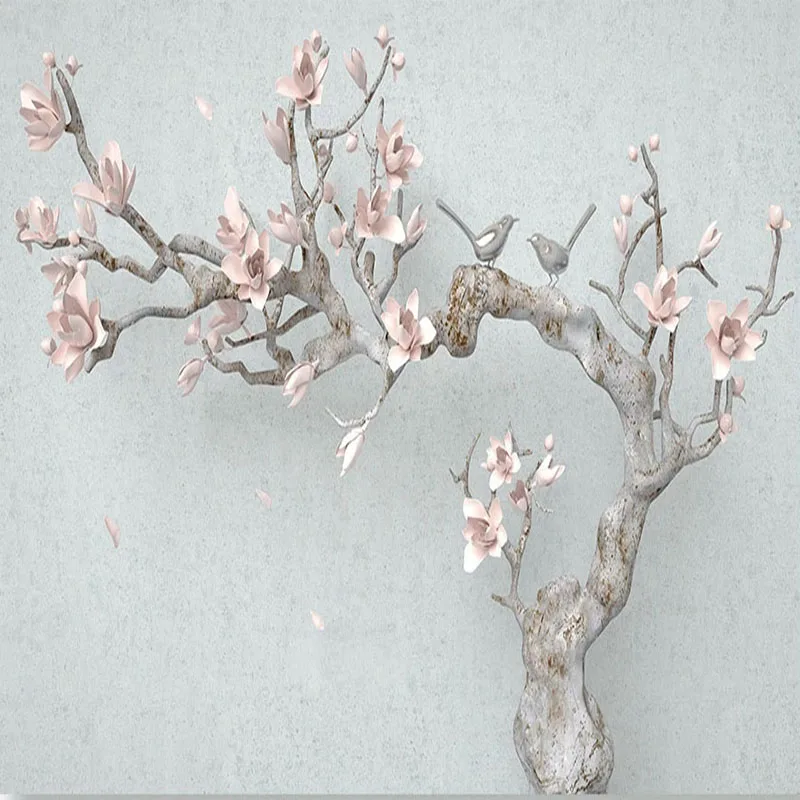 Papel tapiz 3D estéreo moderno Rosa Magnolia rama de árbol foto murales de pared sala de estar TV sofá dormitorio decoración del hogar fondo Fresco