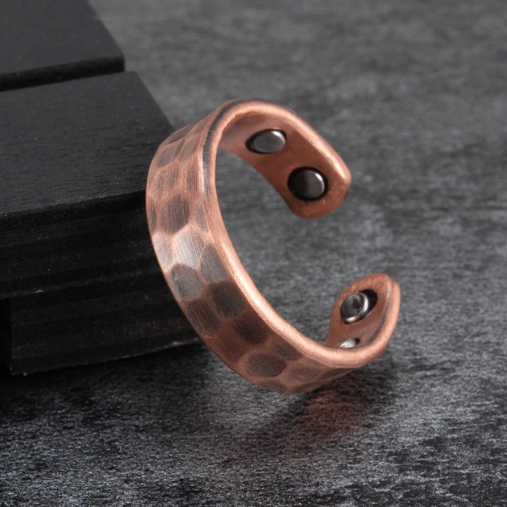 Copper Adjustable Rings Men Vintage Pure Copper Magnetic Health Energy Wedding Bands Open Cuff Finger Men Jewelry Resizable