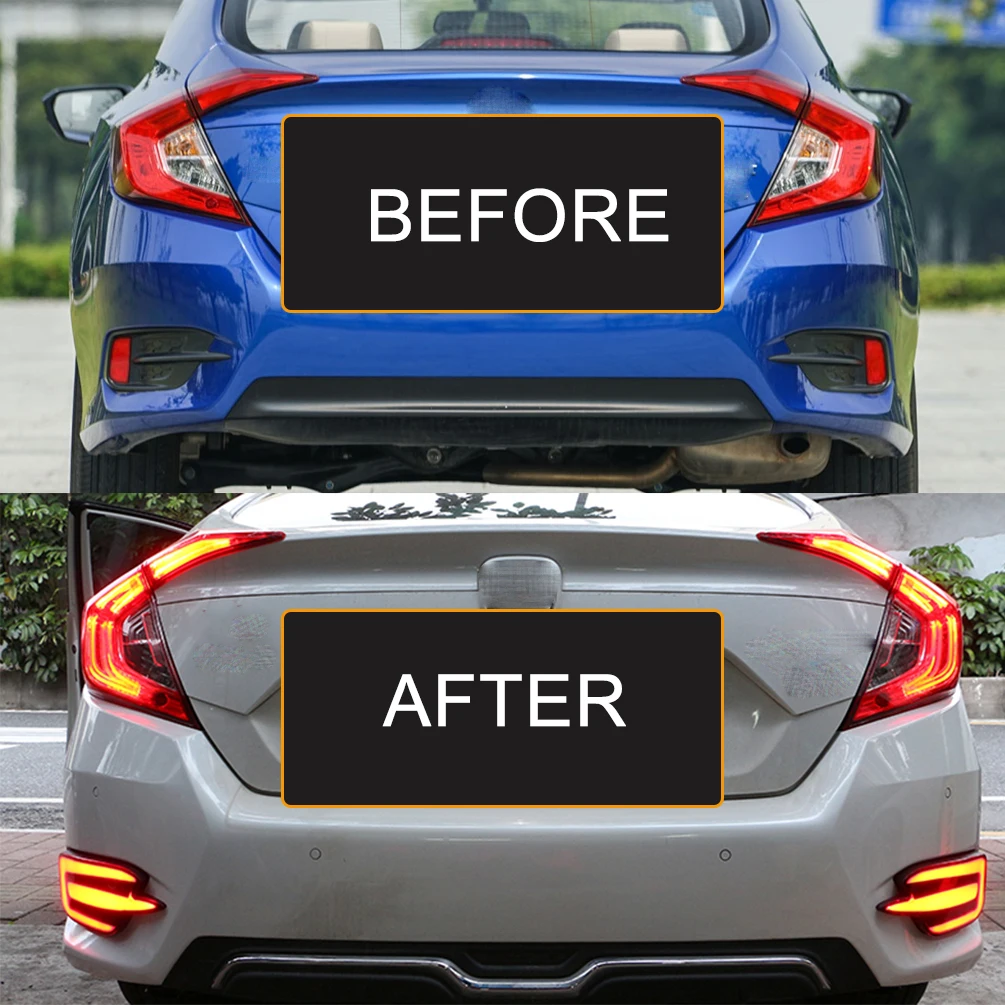 LED Rear Bumper Tail Brake Light Assembly Replace Fog Lamp Cover 12V Waterproof  Accessories for Honda Civic 10th 2016 2017 2018