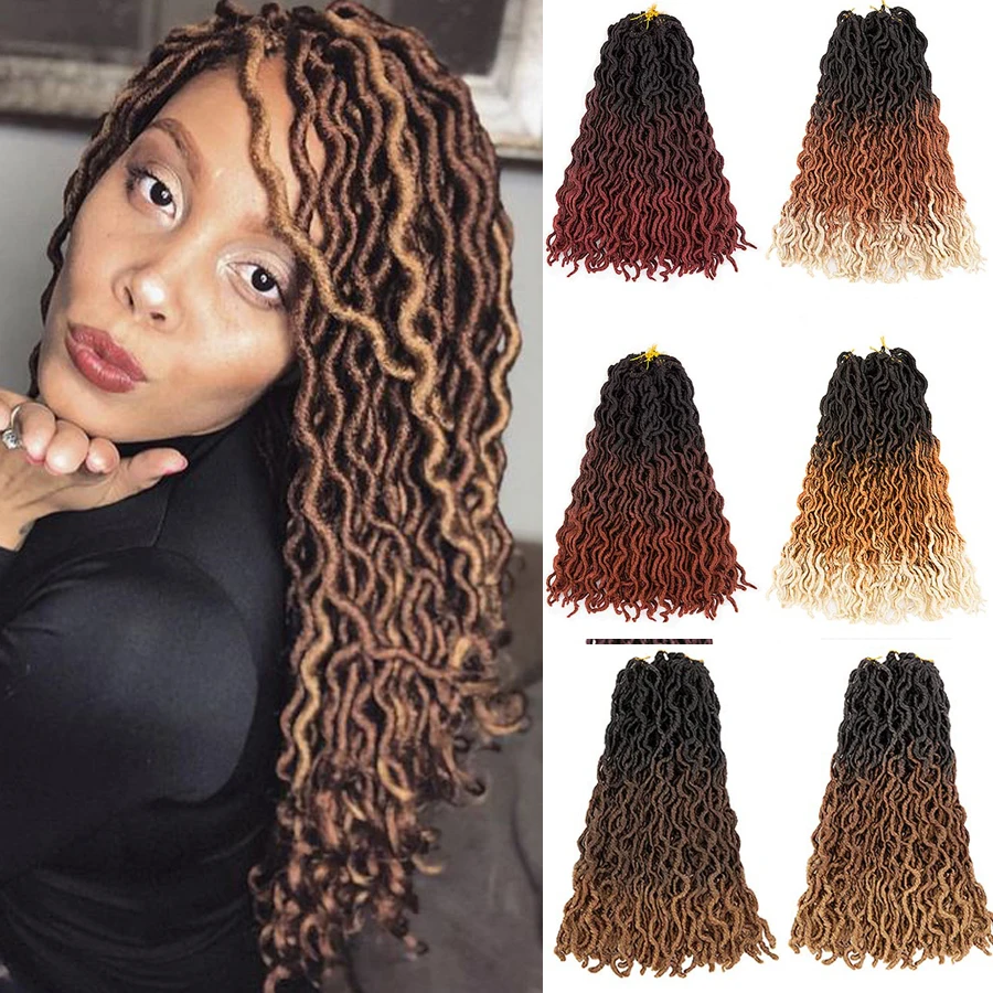 12 18 24inch African Dreadlocks Synthetic Hair Extensions Faux Nu Locs Goddess Twist Braiding Hair Crochet Hair Afro Kinky Twist