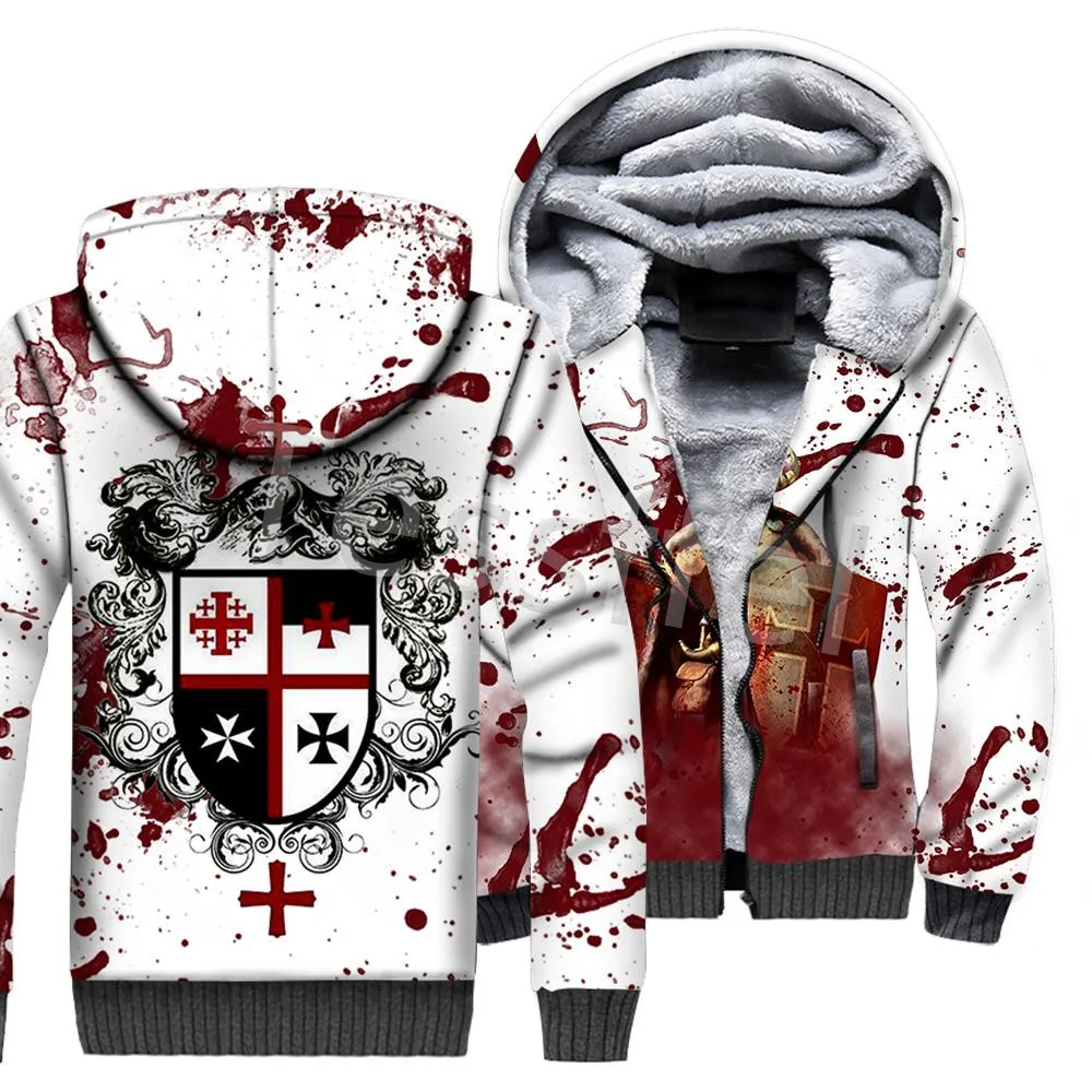 Tessffel Cross Templar Knights 3D Printed Winter Hoodie Fleece Warm Hood Thick Coat Zipper Men's Hoodies Jacket Style-1