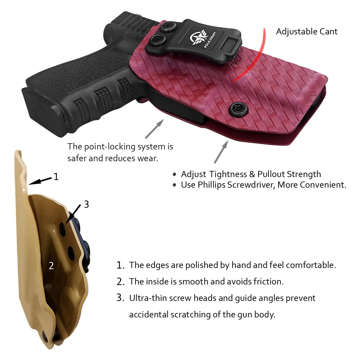 غلوك 19 الحافظة IWB Kydex ألياف الكربون مخصص صالح: غلوك 19 19X/غلوك 23/غلوك 25/غلوك 32/غلوك 45 (الجنرال 3 4 5) مسدس