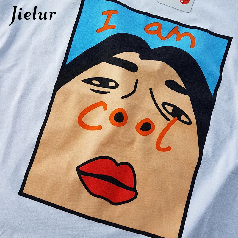 Jielur Harajuku I am Cool Funny Letter Print White T shirt Women Korean Creative Female T-shirt Fashion Spoof Black Top Tee S-XL image 4