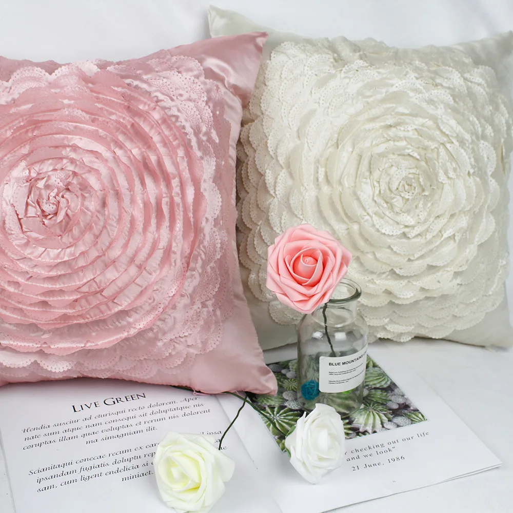 Rose Flower Embroidered Cushion Cover Floral Taffeta Pillowcase 42cm*42cm Decorative Car Home Living Room Sofa Bed Cushion Cover