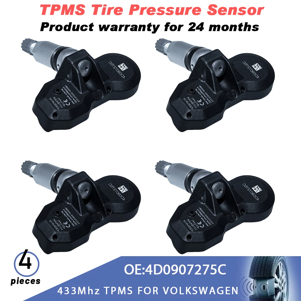 

4 шт. Новый TPMS Датчик давления в шинах 433 МГц 4D0907275C для VW Phaeton 2003-2006 для Audi A8 для Bentley Motors Continental