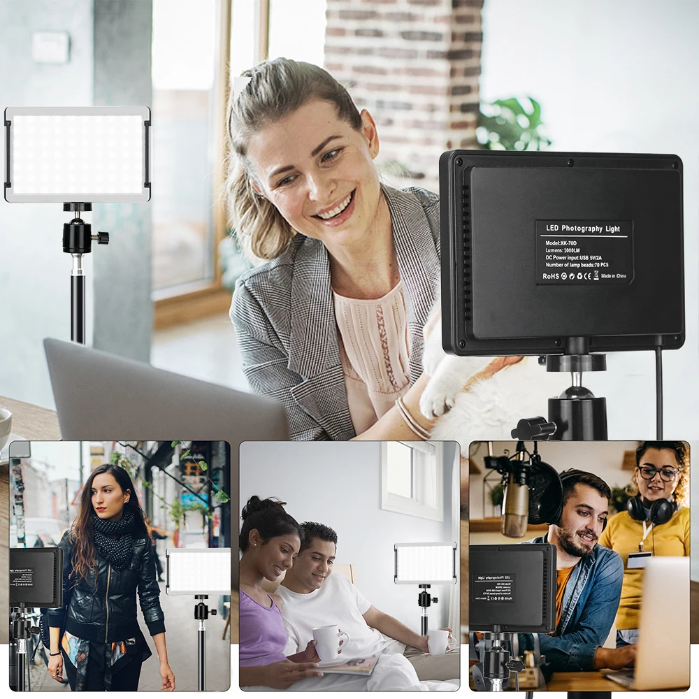 5600K Dimmbare Mini LED Video Licht Vier-farbe Karte Panel Fotografie Lampe Stativ Professionelle Für Foto Youtube Live streaming