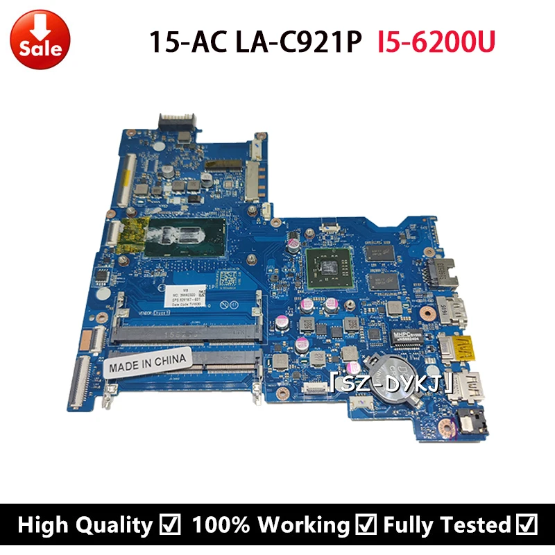 Para HP 15-AC 15-AC637TX placa base de computadora portátil ASL50 LA-C921P 828187-601, 828187-001 828187-501 con i5-6200U placa base