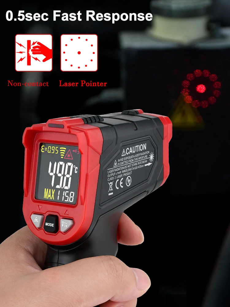 TA601ดิจิตอล Pyrometer Laser เครื่องวัดอุณหภูมิอินฟราเรด Non-Contact อุณหภูมิปืน LCD IR เครื่องวัดอุณหภูมิ880C นาฬิกาปลุก HABOTEST