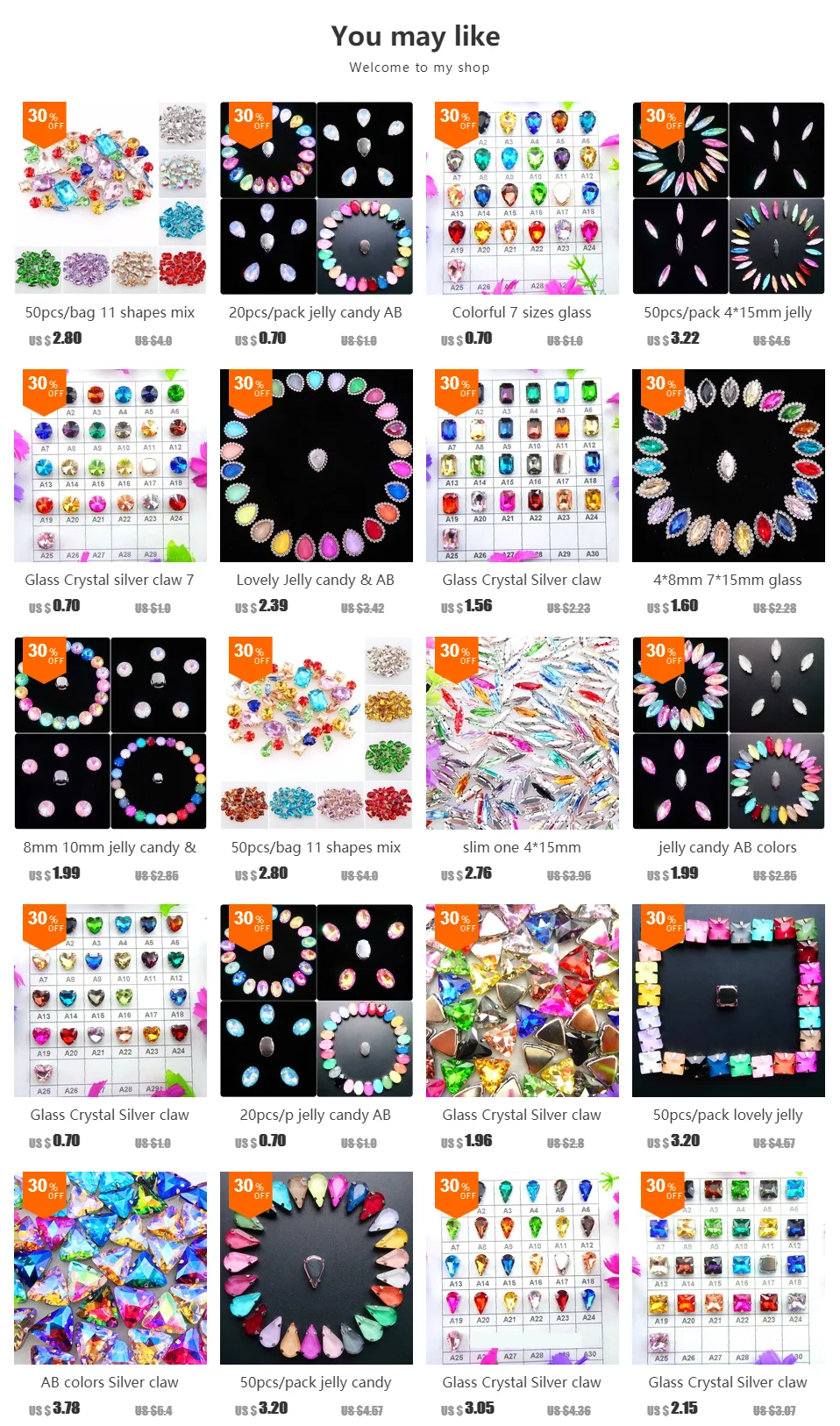 Pferdeaugenförmige Silber-Krallenfassungen, 50 Stück/Packung, 4*15mm, Jelly Candy Glas-Kristall, zum Aufnähen, Strassperlen, Kristalle, für Kleidung, DIY – Detail 3