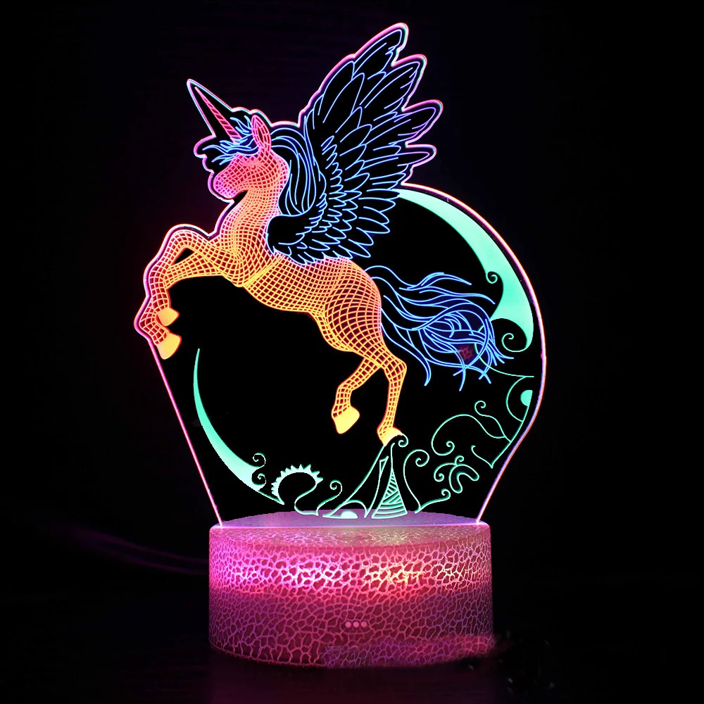 3D Unicorn Illusion Lamp 3D Night Lights 3 Acrylic Plate Touch Control Led Table Lamp Unicorn Gifts for Kids Baby Bedroom Decor